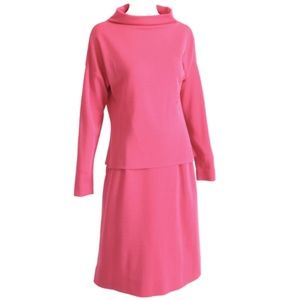 Bonnie Cashin for Sills Suit Pink Wool Knit Raglan Sleeve Top + Skirt Vintage